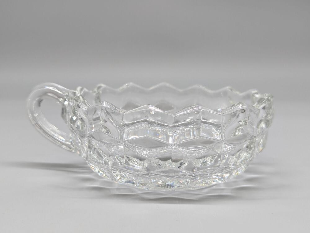 Vintage Fostoria Clear Cut Glass Handled Nappy Candy Dish Bowl Heavy 4.5"